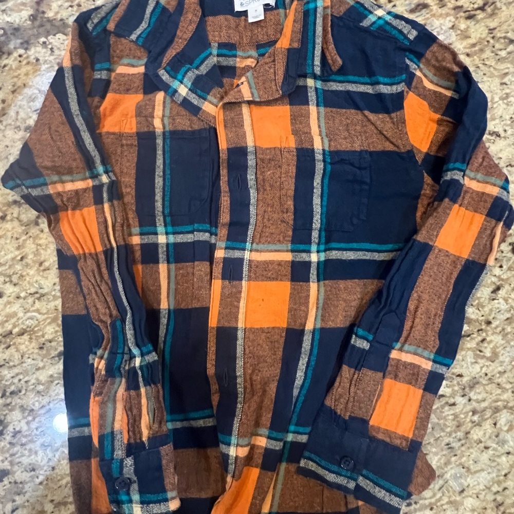 Market & Spruce Orange and Blue Plaid Button Down Shirt